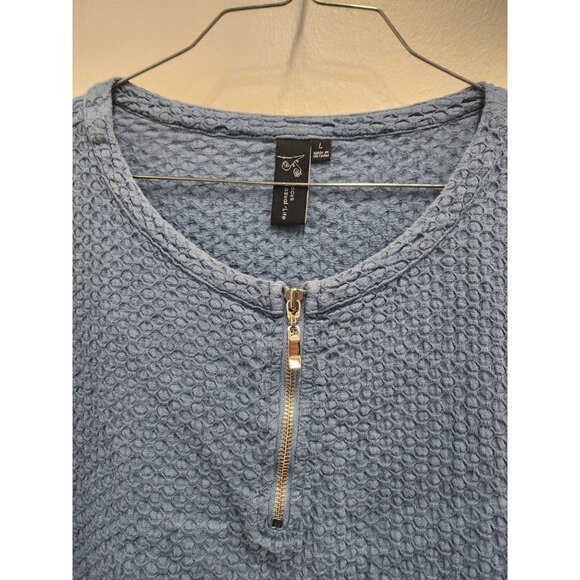 Focus Casual Life Womens Lagenlook Tunic Top size Large Blue Textured Minimalist - Picture 2 of 6